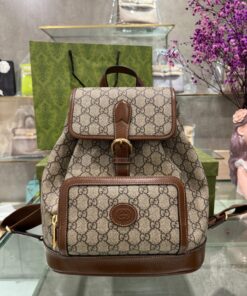 Gucci Backpack With Interlocking G Beige Super Premium Brown Canvas 26.5x30x13cm