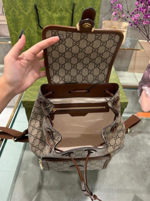 Gucci Backpack With Interlocking G Beige Super Premium Brown Canvas 26.5x30x13cm - Image 6