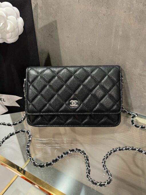 Chanel Caviar Tiny CC Wallet on Chain WOC Silver Lock Crossbody Bag 19cm