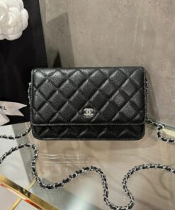 Alternative view of Chanel Caviar Tiny CC Wallet on Chain WOC Silver Lock Crossbody Bag 19cm