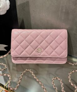 Chanel Caviar Tiny CC Wallet on Chain WOC Crossbody Bag Pink 19cm