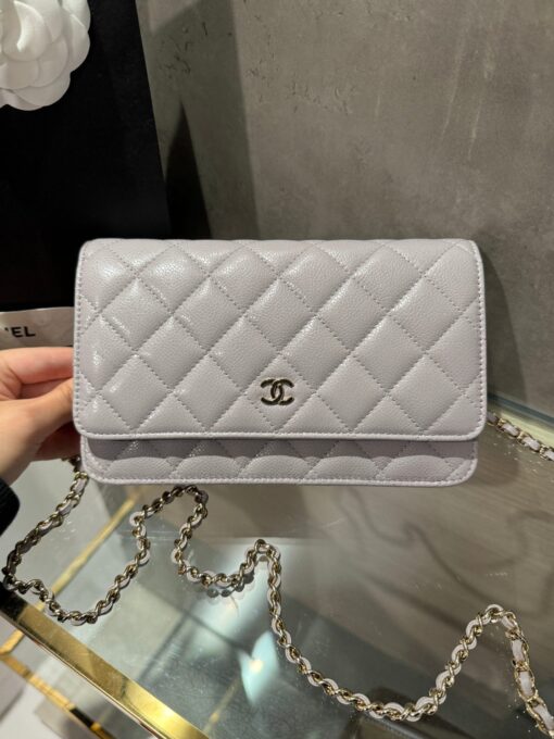 Chanel Caviar Tiny CC Wallet on Chain WOC Crossbody Bag Gray 19cm