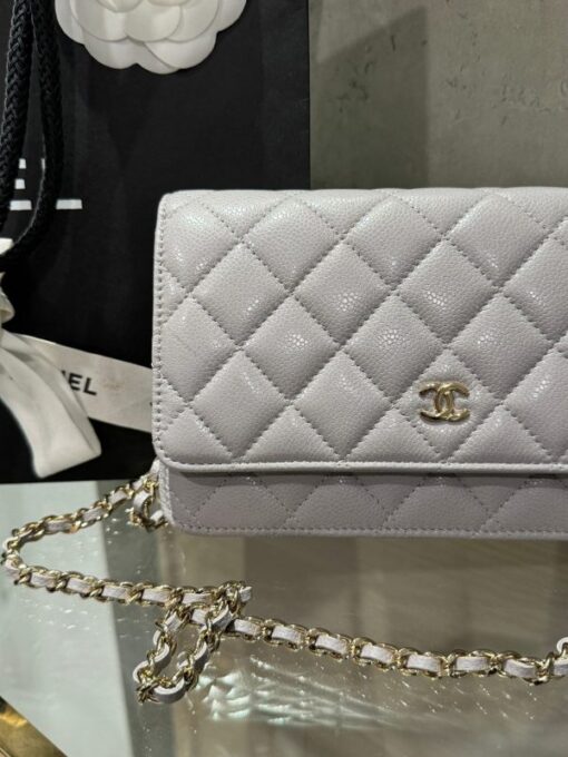 Chanel Caviar Tiny CC Wallet on Chain WOC Crossbody Bag Gray 19cm - Image 4