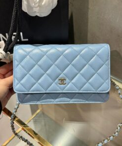 Chanel Caviar Tiny CC Wallet on Chain WOC Crossbody Bag Blue 19cm