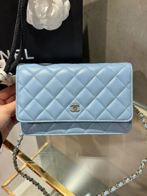 Chanel Caviar Tiny CC Wallet on Chain WOC Crossbody Bag Blue 19cm