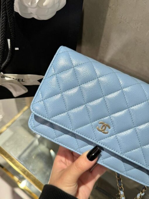 Chanel Caviar Tiny CC Wallet on Chain WOC Crossbody Bag Blue 19cm - Image 4