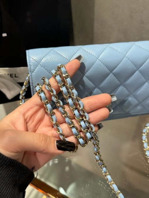 Chanel Caviar Tiny CC Wallet on Chain WOC Crossbody Bag Blue 19cm - Image 7