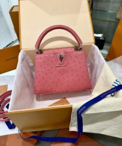 Louis Vuitton Capucines Imported Ostrich Leather Handbag Pink 21cm