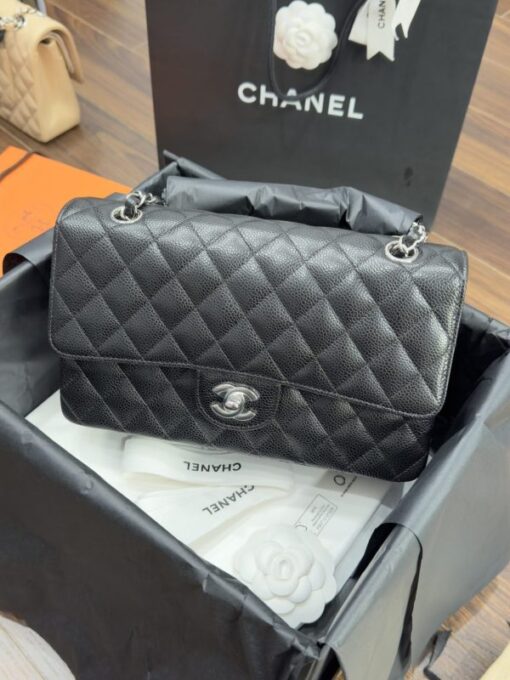 Chanel Classic Women’s Handbag Black Silver Lock Super Quality 25cm - Image 3