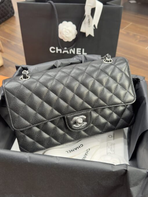 Chanel Classic Women’s Handbag Black Silver Lock Super Quality 25cm
