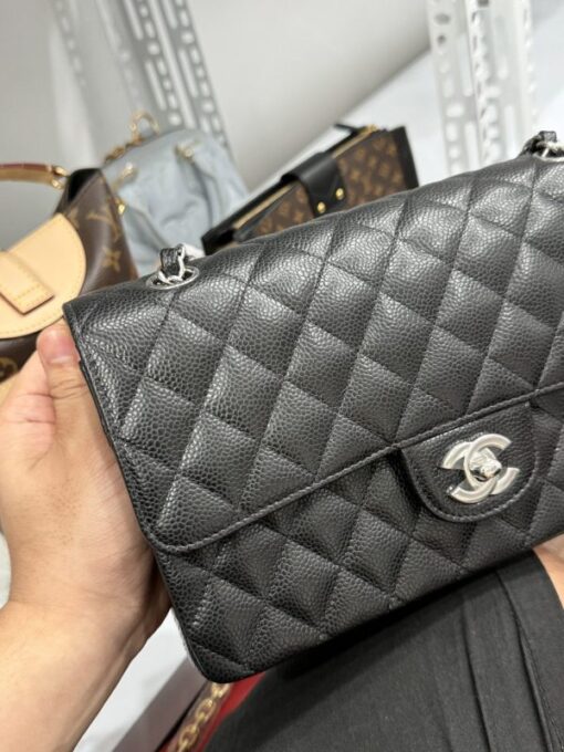 Chanel Classic Women’s Handbag Black Silver Lock Super Quality 25cm - Image 5