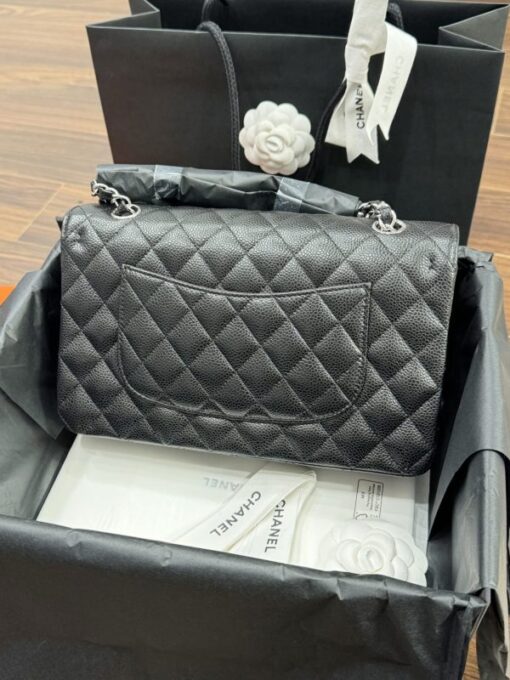Chanel Classic Women’s Handbag Black Silver Lock Super Quality 25cm - Image 6