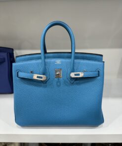 Hermes Birkin PHW Togo Handbag For Women Blue Like Auth 25cm