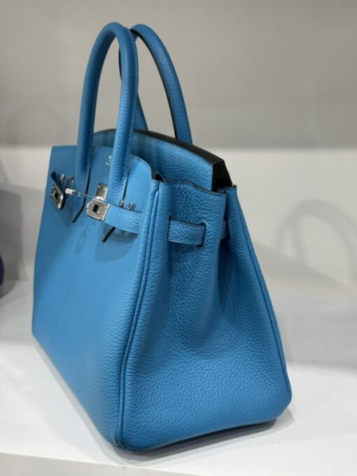 Hermes Birkin PHW Togo Handbag For Women Blue Like Auth 25cm - Image 4