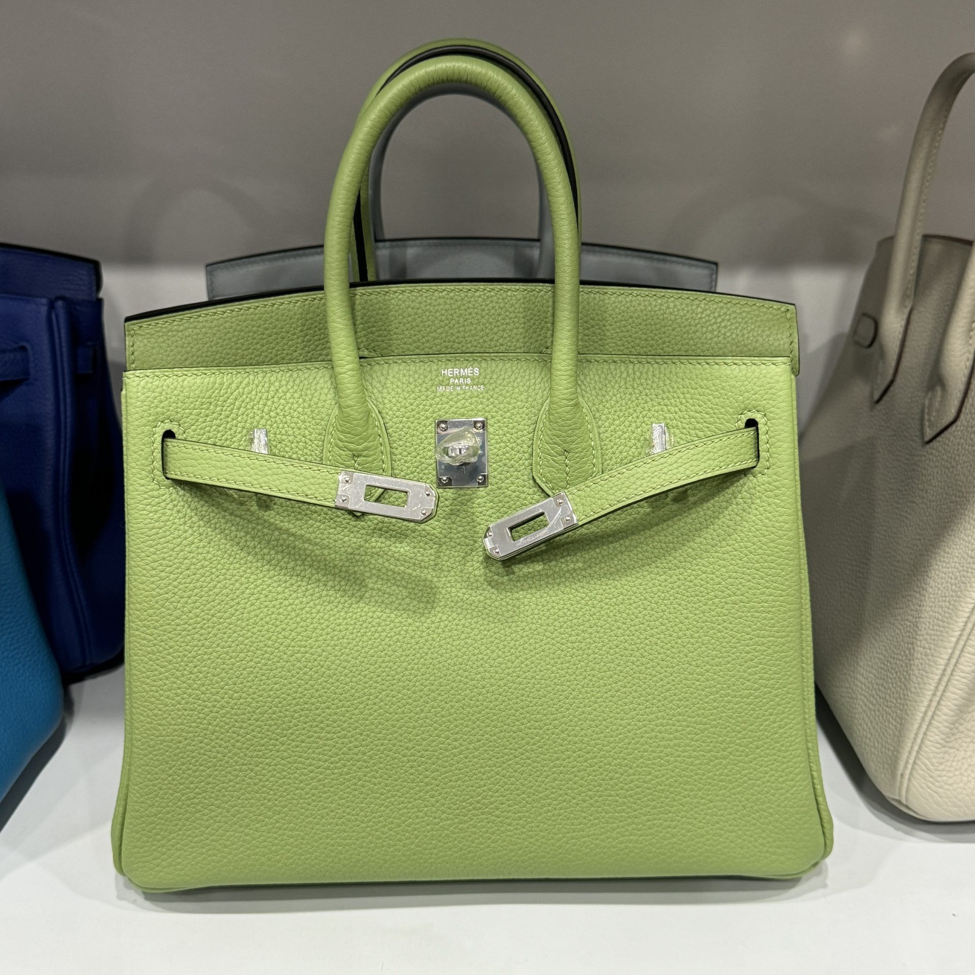 Hermes Birkin PHW Togo Women’s Handbag Green Silver Lock 25cm