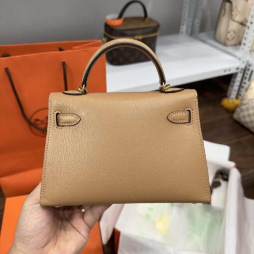 Hermes Kelly Mini Women’s Handbag Brown Gold Lock Like Auth 20cm - Image 3