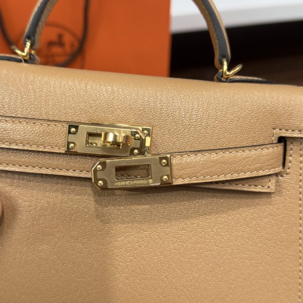 Hermes Kelly Mini Women’s Handbag Brown Gold Lock Like Auth 20cm - Image 4