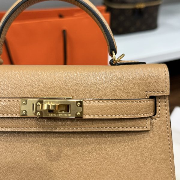 Hermes Kelly Mini Women’s Handbag Brown Gold Lock Like Auth 20cm - Image 5