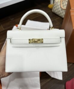 Hermes Kelly Mini Women’s Super Quality White Handbag with Gold Lock 20cm