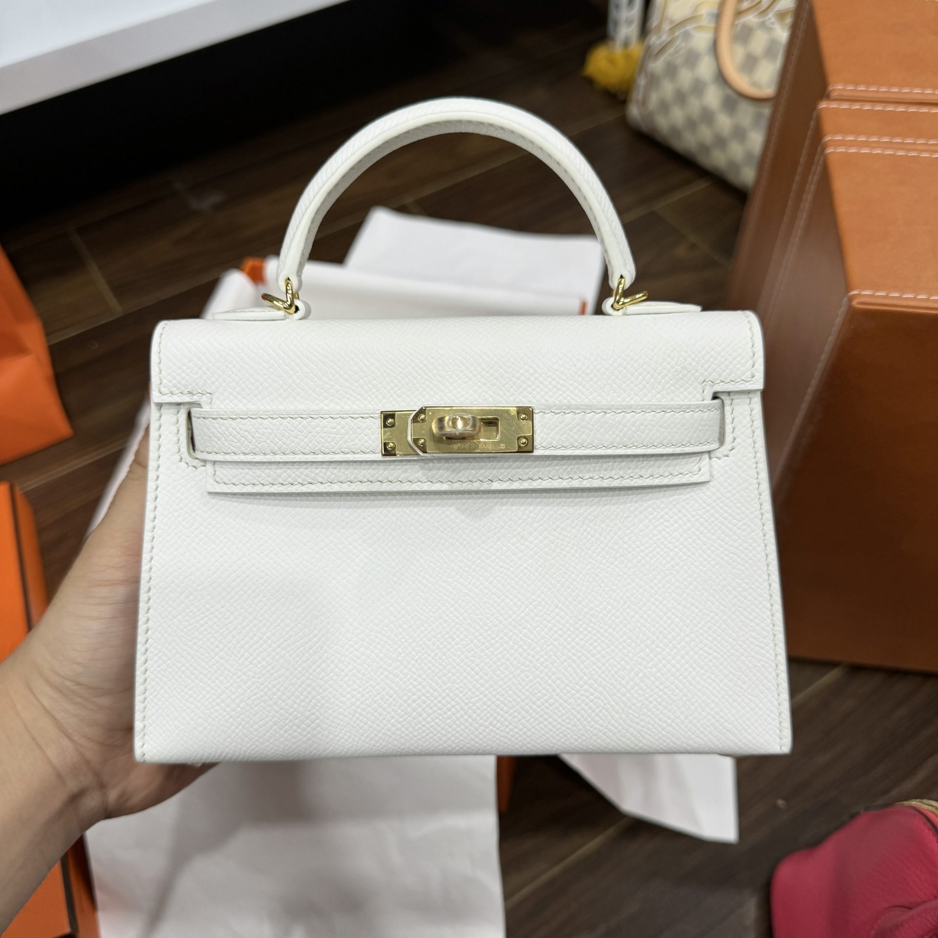 Hermes Kelly Mini Women’s Super Quality White Handbag with Gold Lock 20cm