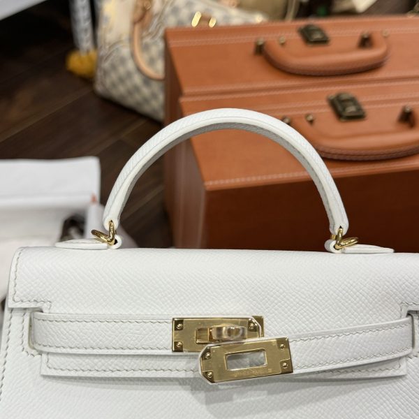 Hermes Kelly Mini Women’s Super Quality White Handbag with Gold Lock 20cm - Image 4