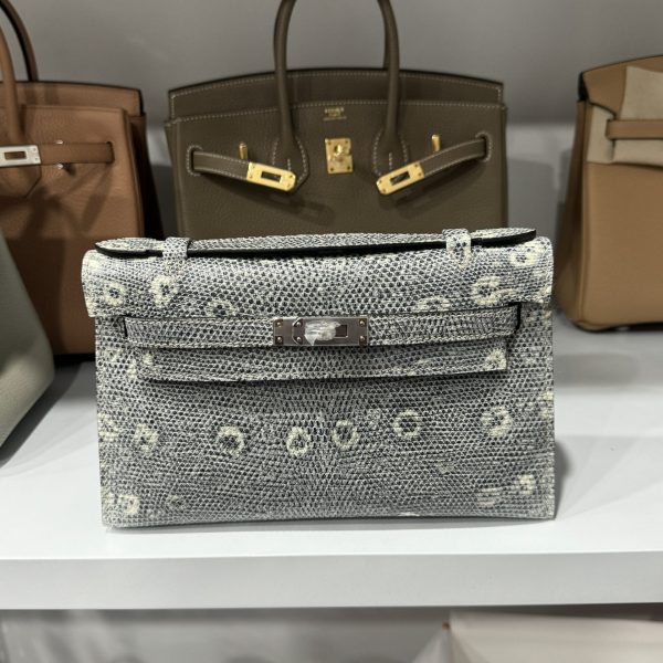 Hermes Kelly Women’s Lizard Leather Handbag with Silver Lock Super Quality 22x7x3cm - Image 2