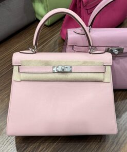 Alternative view of Hermes Kelly Handbag for Women, Light Pink, Silver Lock, Super Quality, Size 25cm