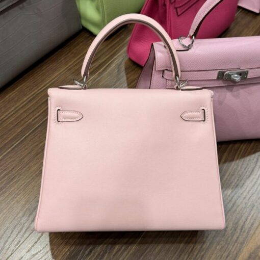 Hermes Kelly Handbag for Women, Light Pink, Silver Lock, Super Quality, Size 25cm - Image 3