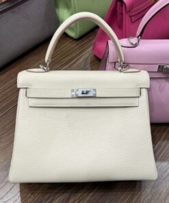 Alternative view of Hermes Kelly Women’s White Handbag Silver Lock Super Quality Size 25cm