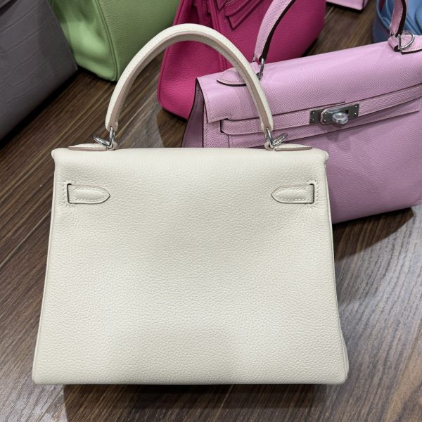 Hermes Kelly Women’s White Handbag Silver Lock Super Quality Size 25cm - Image 3
