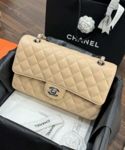 Chanel Classic Like Auth Women’s Handbag Beige Silver Lock 25cm