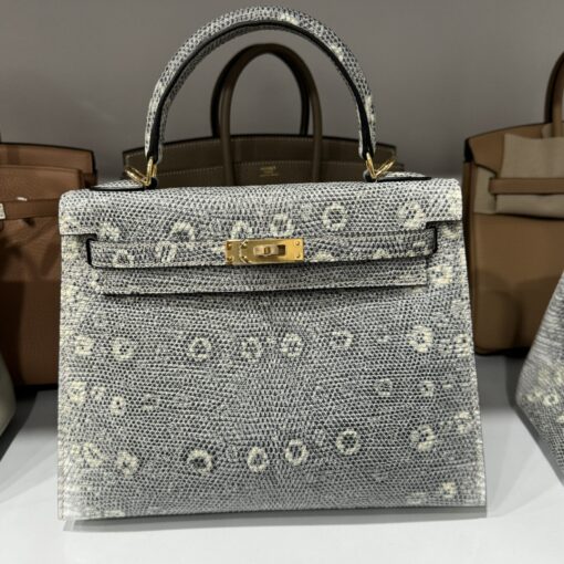 Hermes Kelly Women’s Handbag Lizard Skin Yellow Lock Size 28cm