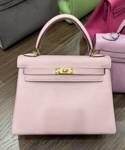 Hermes Kelly Women’s Handbag Light Pink Gold Lock Super Quality Size 25cm