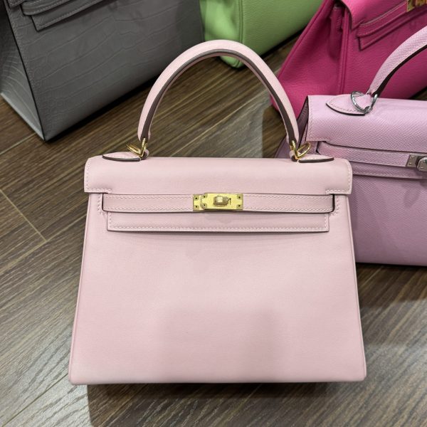 Hermes Kelly Women’s Handbag Light Pink Gold Lock Super Quality Size 25cm - Image 2