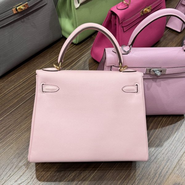 Hermes Kelly Women’s Handbag Light Pink Gold Lock Super Quality Size 25cm - Image 5