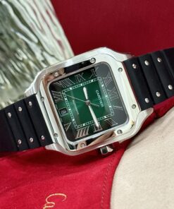 Cartier Replica Watches Santos WSSA0061 Green Dial Rubber Strap BV Factory 39.8mm