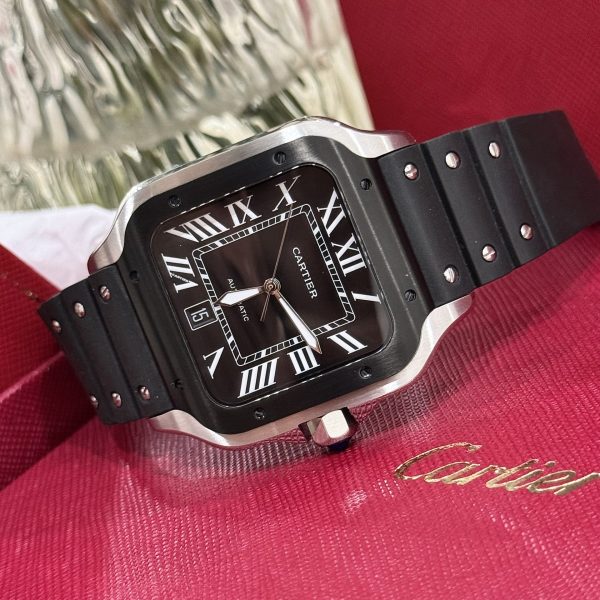 Cartier Replica Watches Santos Black Dial Roman Numeral Pile BV Factory 39.8mm - Image 3