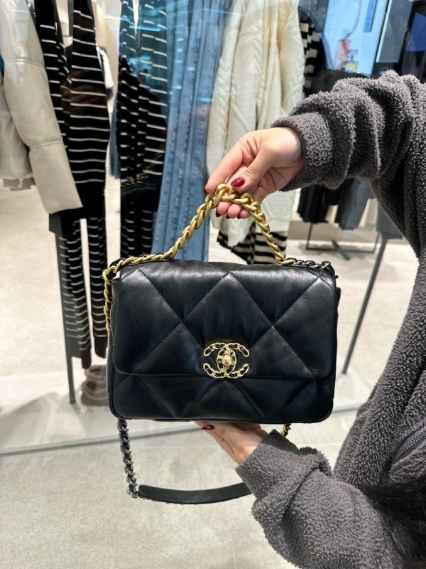 Chanel C19 Like Auth Women’s Bag Black Gold Lock 26cm - Image 2