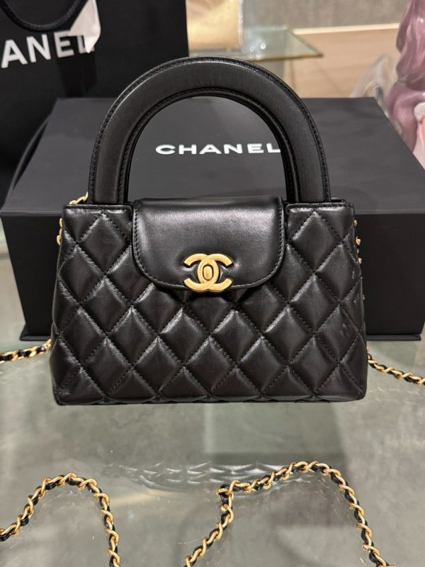 Chanel 23K Kelly Women’s Handbag, Black Glossy Leather, Super Quality 19x13x7cm - Image 2