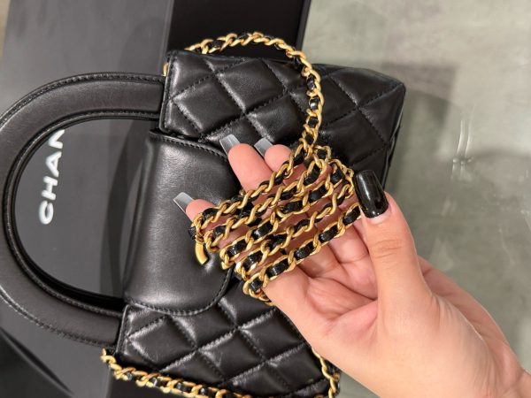 Chanel 23K Kelly Women’s Handbag, Black Glossy Leather, Super Quality 19x13x7cm - Image 6