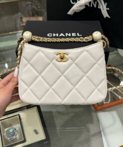 Chanel 24S Hobo Handbag for Women White Chain Strap Like Auth 20x13x8cm