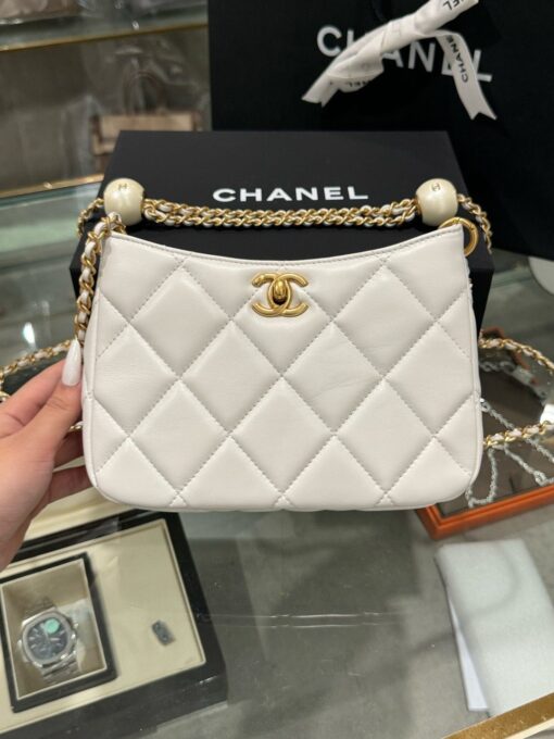 Chanel 24S Hobo Handbag for Women White Chain Strap Like Auth 20x13x8cm