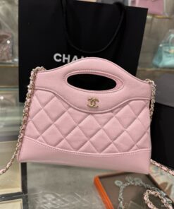Chanel 31 Mini Women’s Handbag Pink Gold Lock Like Auth 20×17.5×3.5cm
