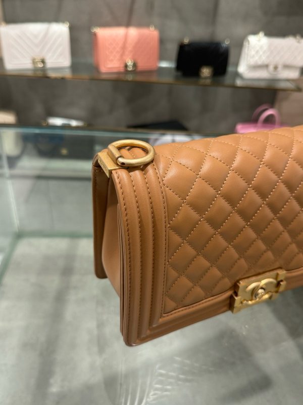Chanel Boy Medium Like Auth Women’s Handbag Brown Gold Lock 25cm - Image 5