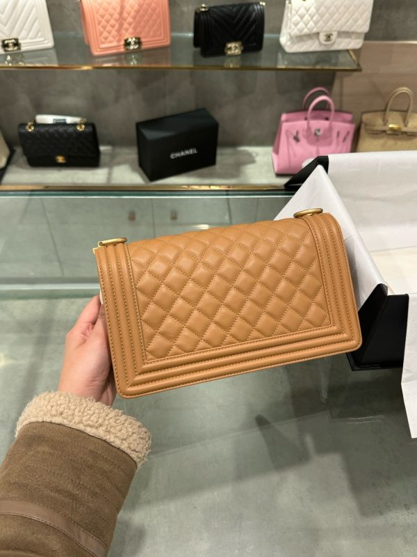 Chanel Boy Medium Like Auth Women’s Handbag Brown Gold Lock 25cm - Image 3