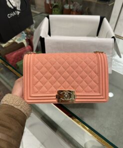 Chanel Boy Medium Super Quality Women’s Handbag Pink Gold Lock 25cm