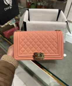Alternative view of Chanel Boy Medium Super Quality Women’s Handbag Pink Gold Lock 25cm