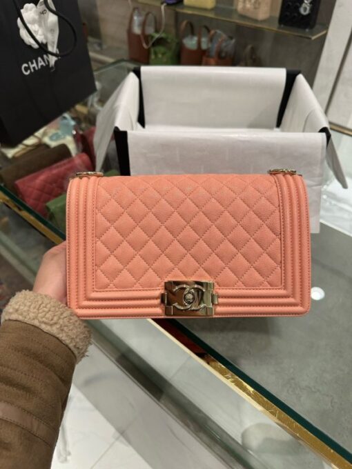 Chanel Boy Medium Super Quality Women’s Handbag Pink Gold Lock 25cm - Image 2