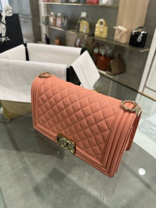 Chanel Boy Medium Super Quality Women’s Handbag Pink Gold Lock 25cm - Image 3