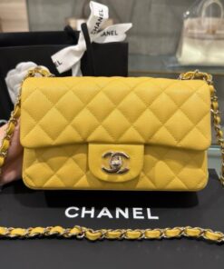 Alternative view of Chanel Classic Women’s Handbag Yellow Calfskin Like Auth 20cm